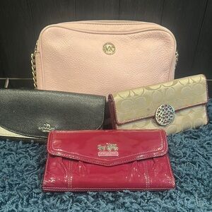 Michael Kors Pink Crossbody Bag and 3 Coach Wallets